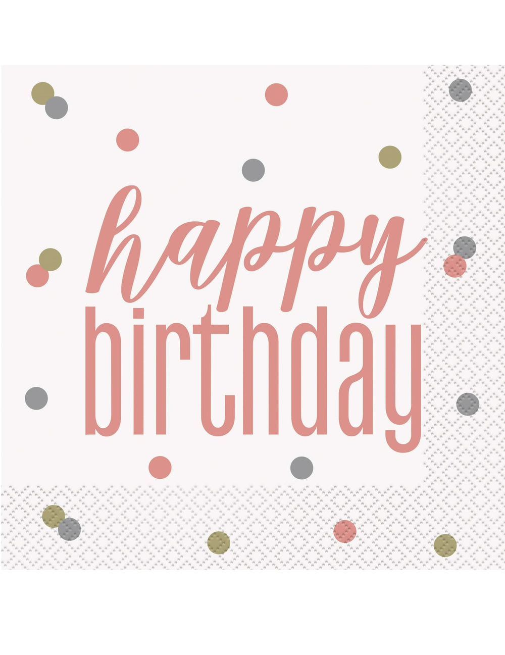șervețele de hârtie Happy Birthday pentru aniversare albe și auriu roz