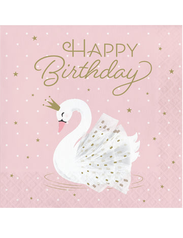 16 șervețele de hârtie La mulți ani cu lebădă regală și trandafiri, 33 x 33 cm cm stele aurii