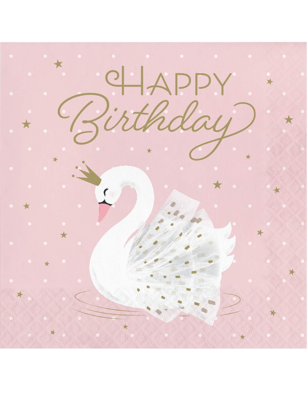 Serviettes en papier Happy Birthday cygne royal roses avec étoiles dorées