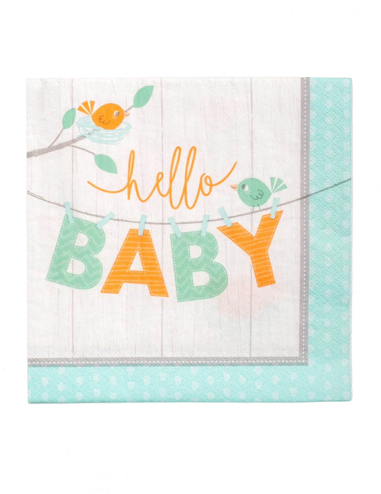 Serviettes en papier hello baby oiseaux pour baby shower bleu