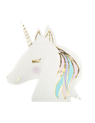 16 șervețele de hârtie pastelate și aurii cu unicorn pentru o zi de naștere magică