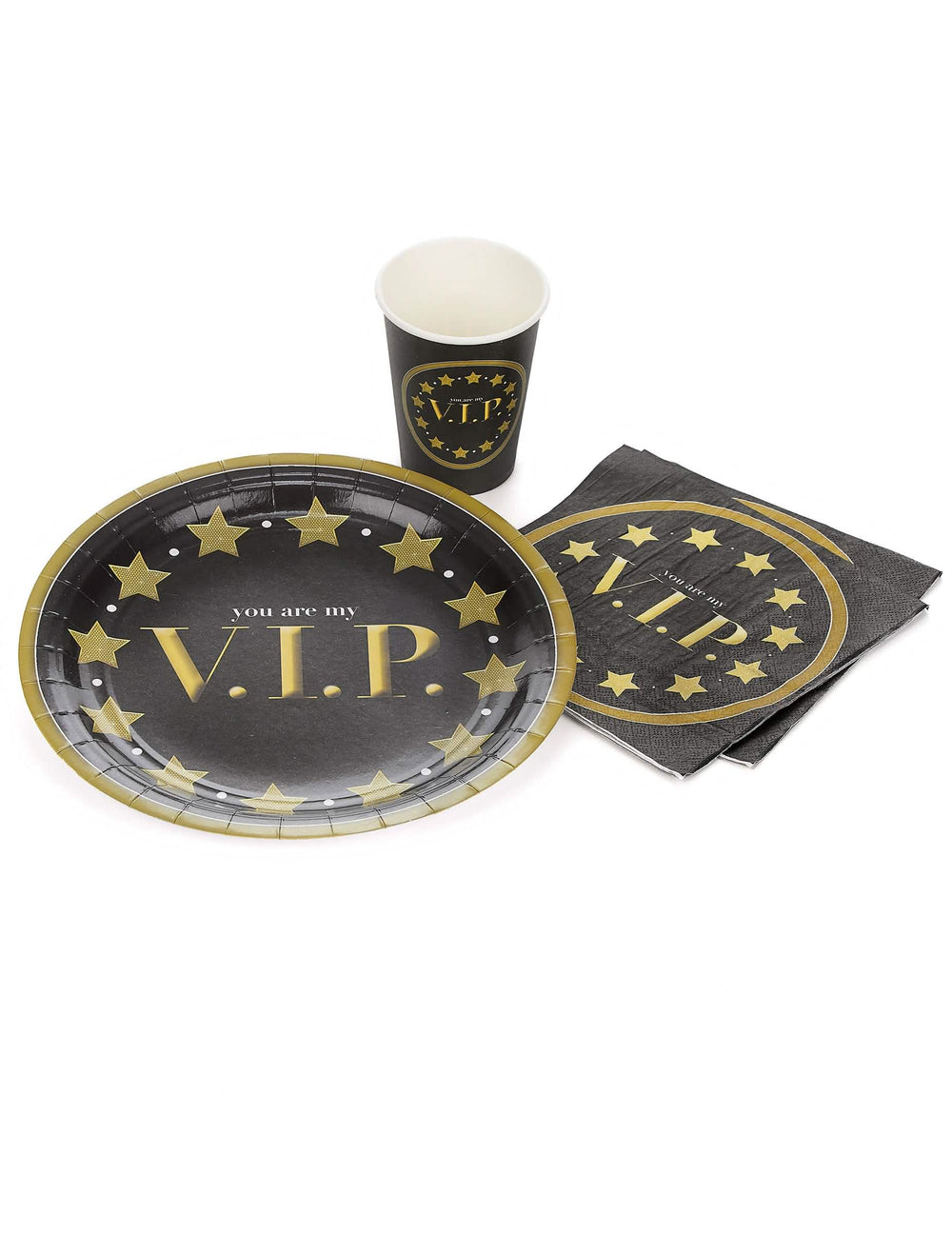 Prezentare generală cu farfurie și pahar asortate șervețele de hârtie You are my VIP