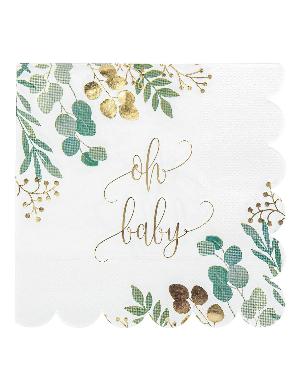 șervețele de hârtie Oh Baby Eucalyptus pentru baby shower cu aurire și margini festonate