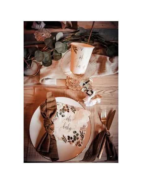 Detaliu al decorațiuni de masă a șervețele de hârtie Oh Baby Eucalyptus pentru baby shower