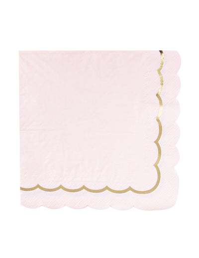 Serviettes en papier festonnées rose pastel et or