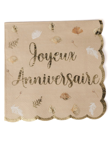 16 șervețele 'La mulți ani' boho blush și aurii cu margini festonate 