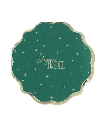 16 serviettes Joyeux Noël L'Intemporel vert anglais et or 32 x 32 cm