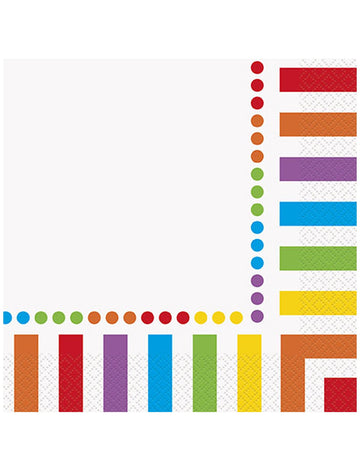 16 șervețele de hârtie pentru aniversare, dungate, 33 x 33 cm, multicolore cu buline 