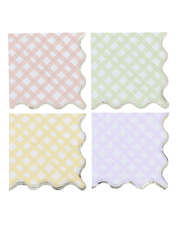 16 șervețele de hârtie în liliac, roz, galben, verde și auriu, 33x33cm, cu model în carouri