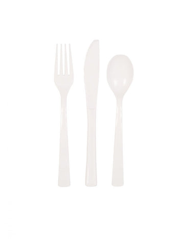 Assortiment de couverts en plastique blanc 18 pièces