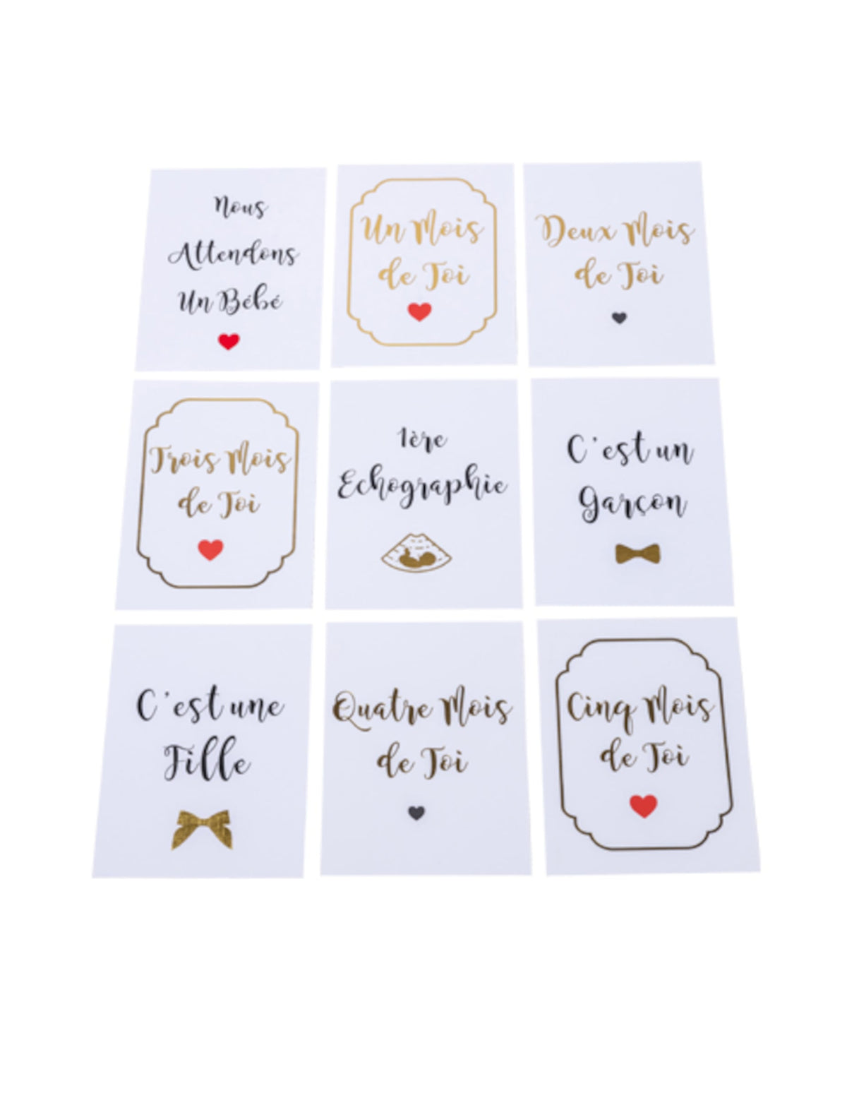 18 cartes étapes de grossesse souvenirs baby shower pour future maman blanches et dorées