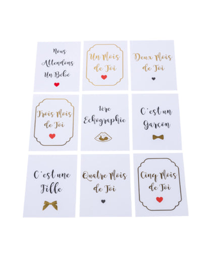 18 cartes étapes de grossesse souvenirs baby shower pour future maman blanches et dorées