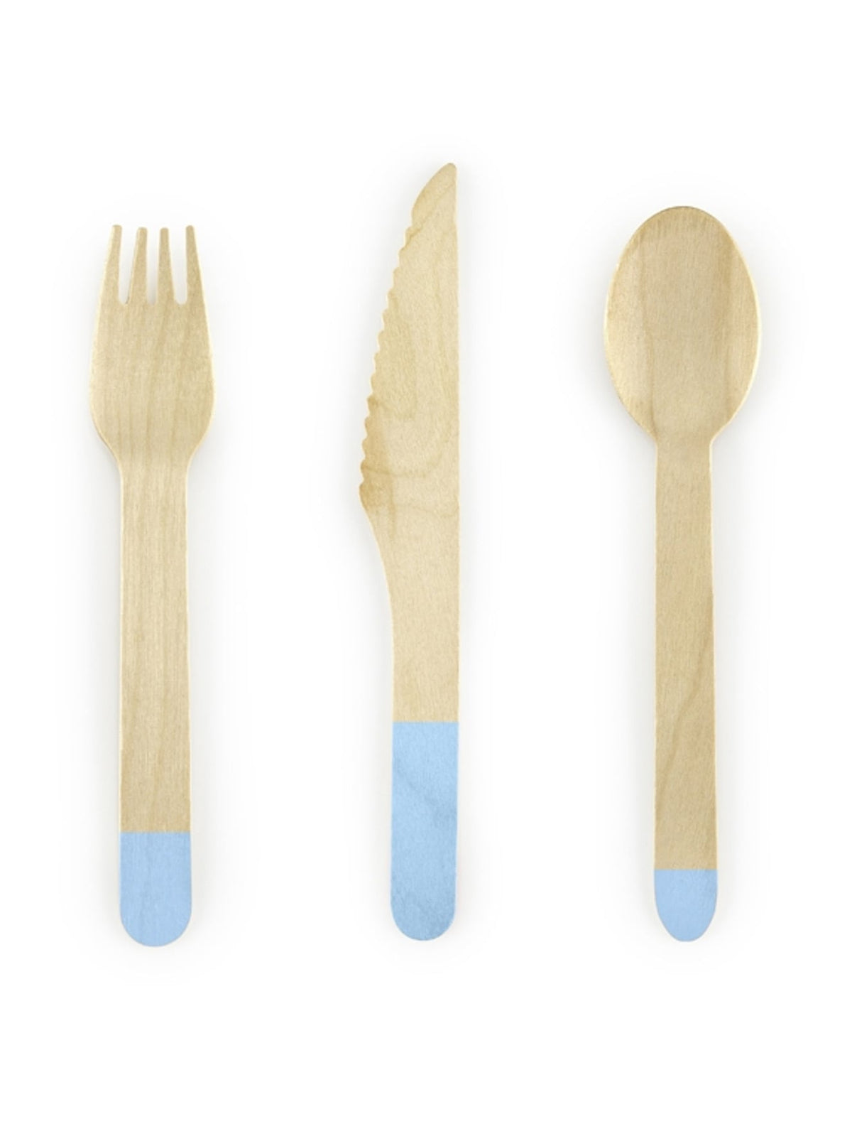 Couverts en bois ménagère de fête pour table bleu ciel