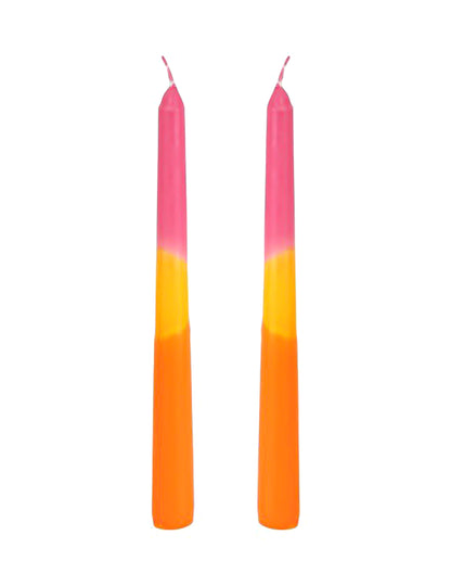 2 Bougies chandelles rose, jaune, orange 25 cm
