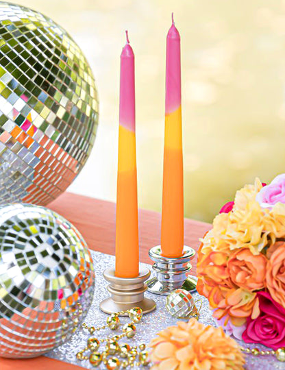 2 Bougies chandelles rose, jaune, orange 25 cm