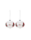 Boules en verre avec sapins pour décoration de Noël blanches avec motifs écossais rouges et verts