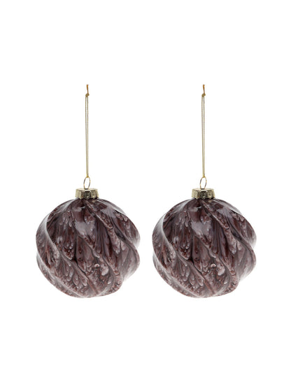 Lot de 2 boules en verre marbrées pour sapin de Noël marron effet écorce