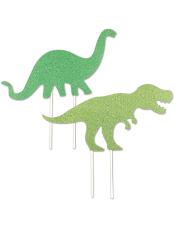 Cake toppers en plastique dinosaures pour gâteau vert pailleté