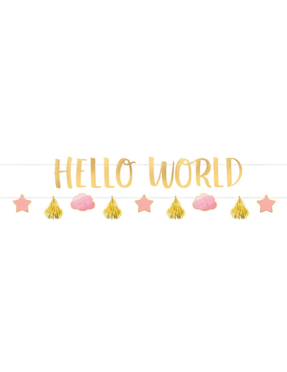 Girlande din carton Hello World pentru baby shower roz și auriu