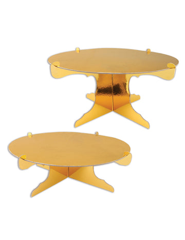 Set de 2 suporturi pentru tort din carton auriu metalic 31 cm