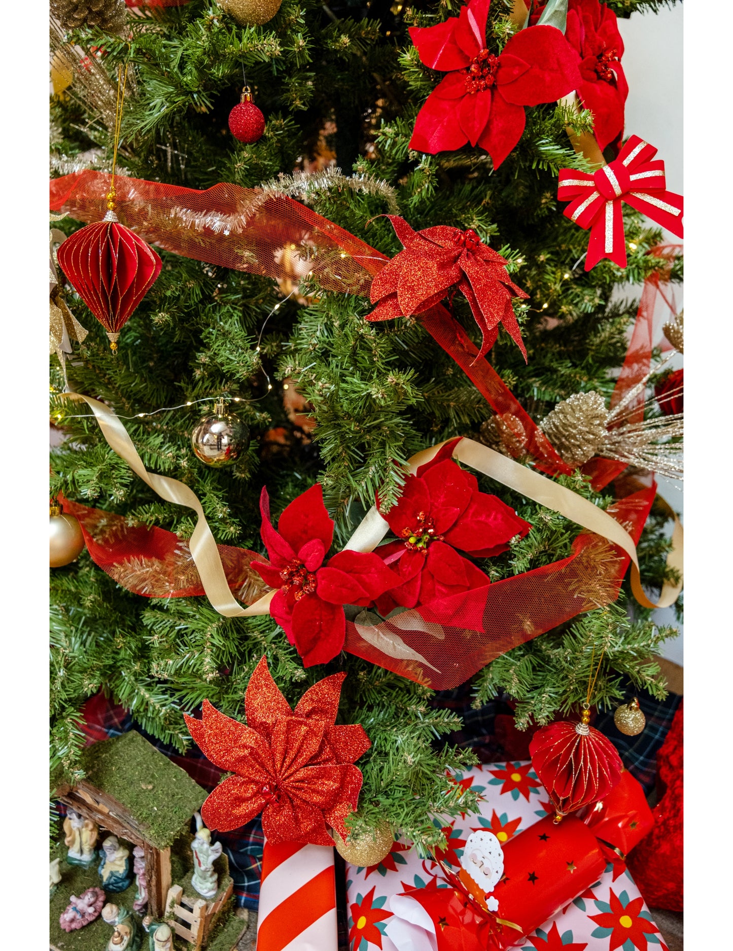 2 lămpi suspendate origami în formă de diamant, roșii și aurii, 13 cm