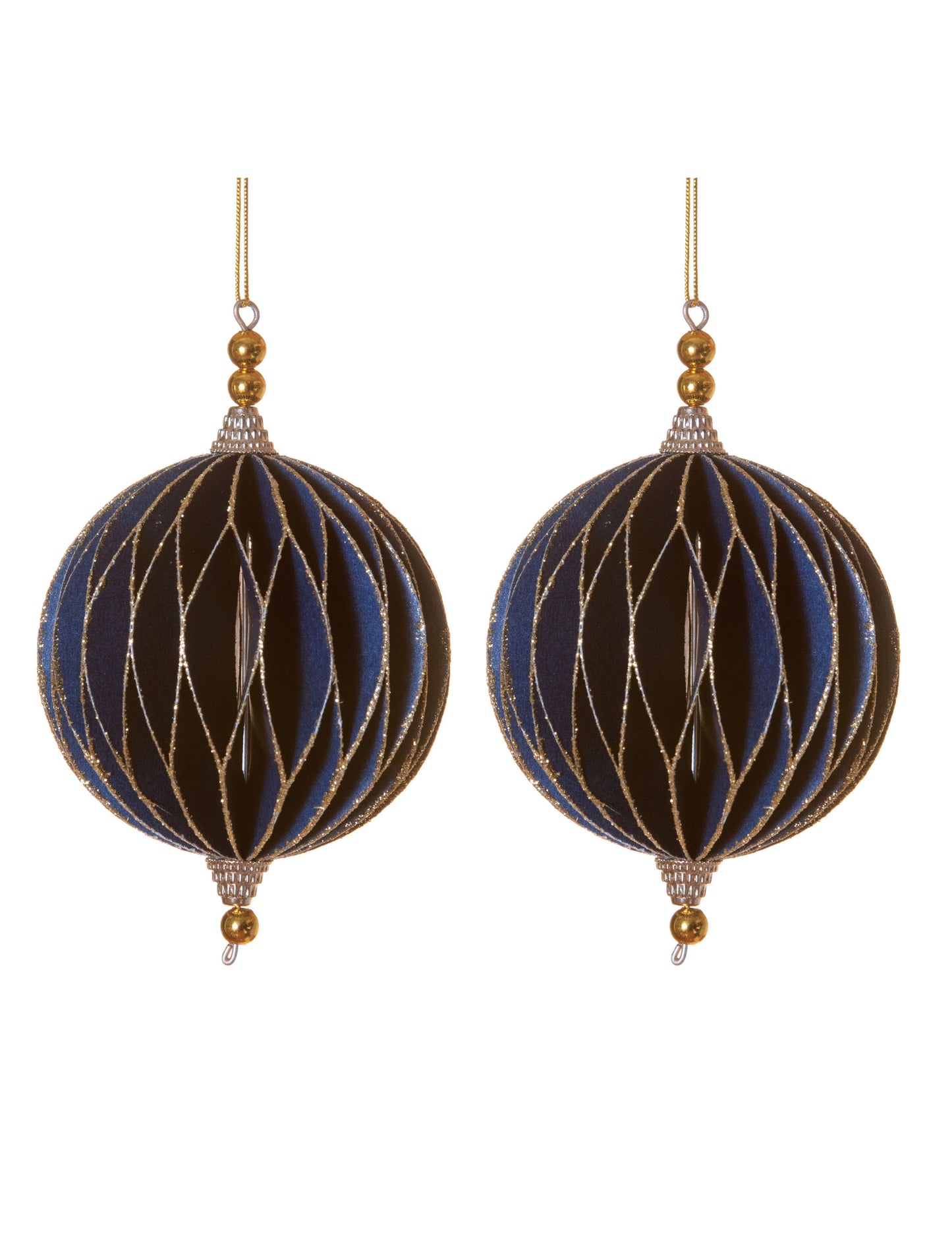 Suspensions origami rondes pour sapin bleues et or