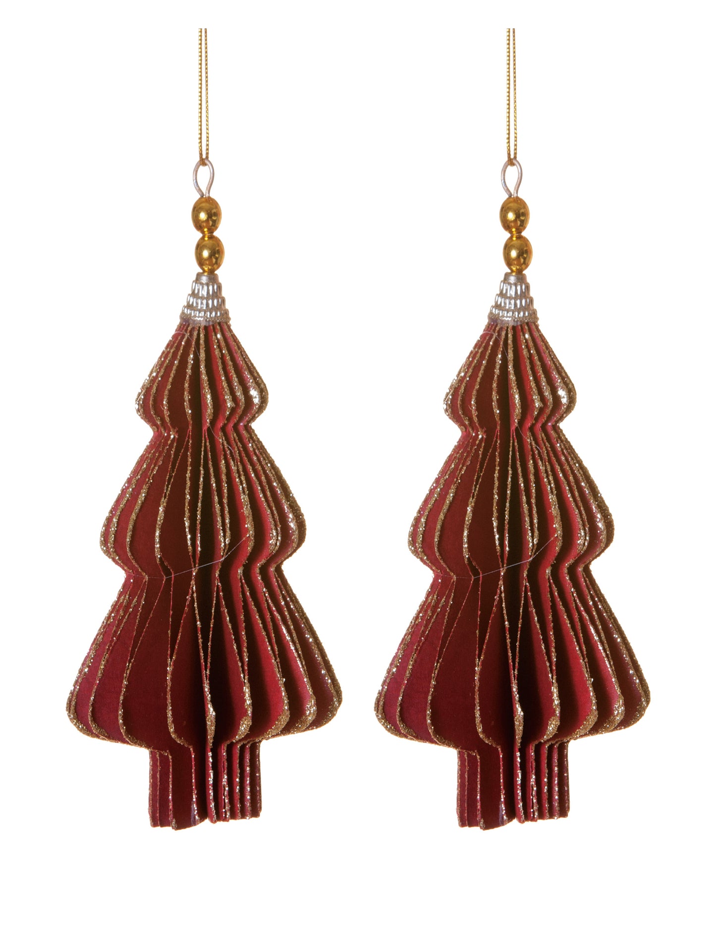 2 decorațiuni suspendate origami brăduți roșii 13 cm 