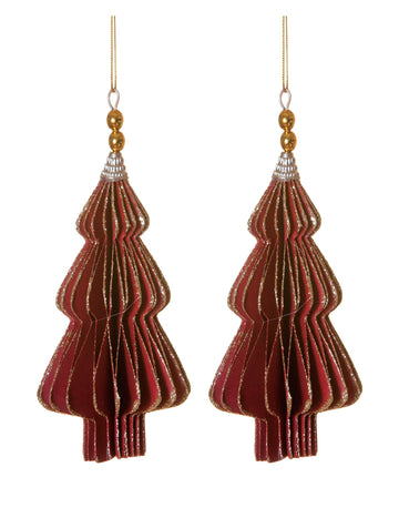 2 decorațiuni suspendate origami brăduți roșii 13 cm 