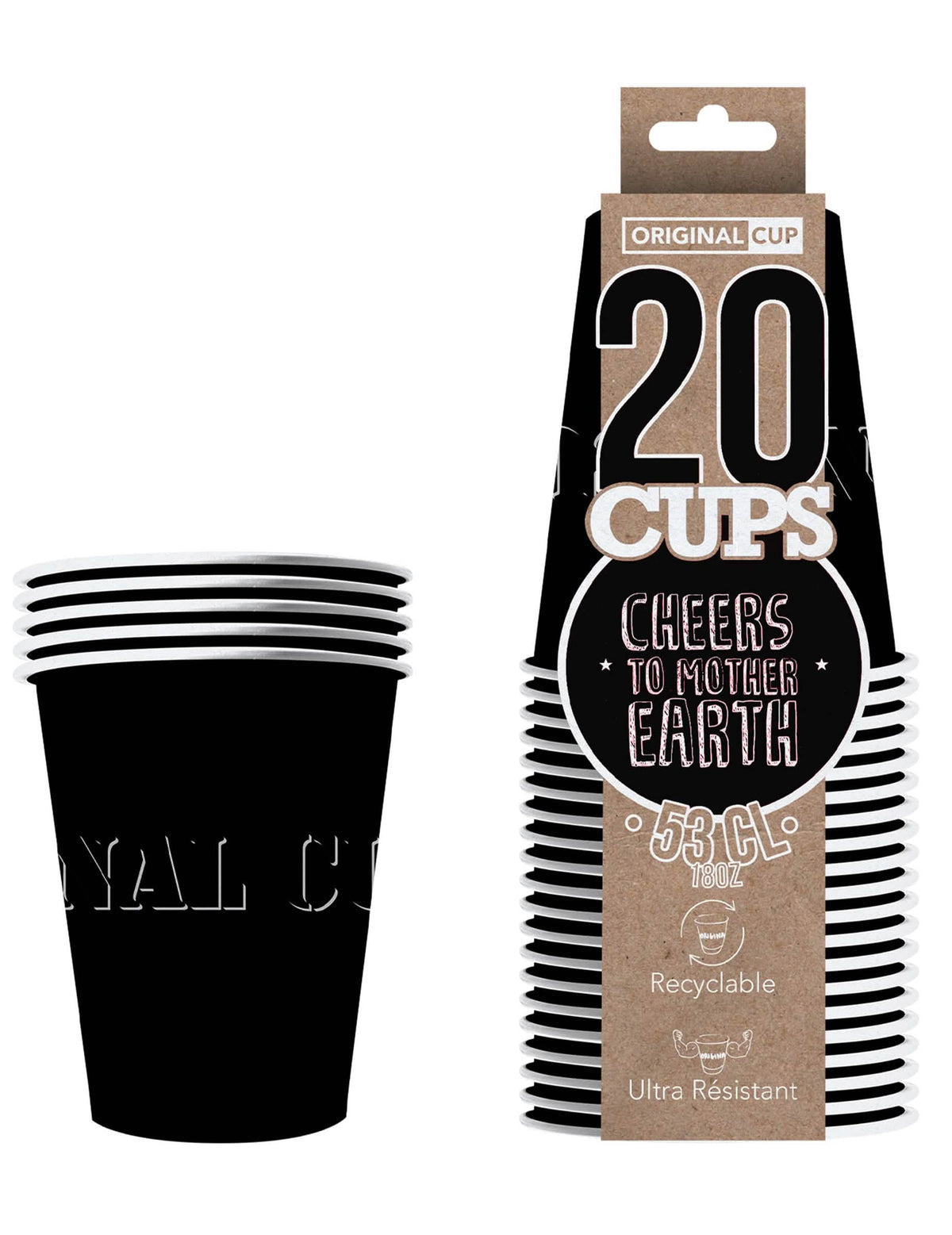 Set de 20 pahare americane din carton reciclabile negre