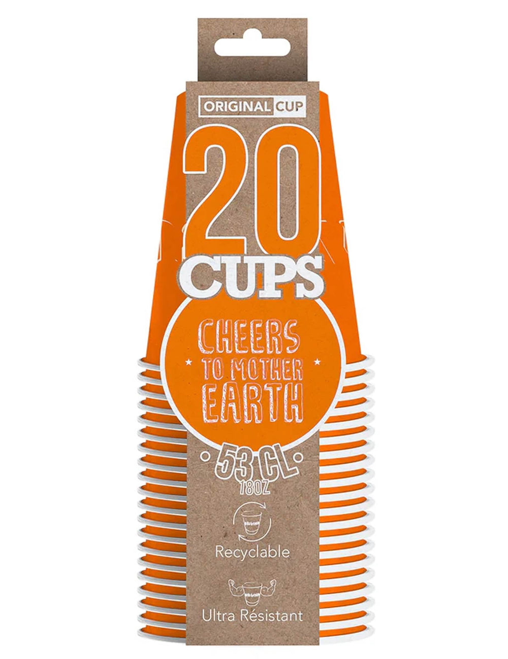Vedere din față a setului de pahare americane din carton reciclabil portocaliu