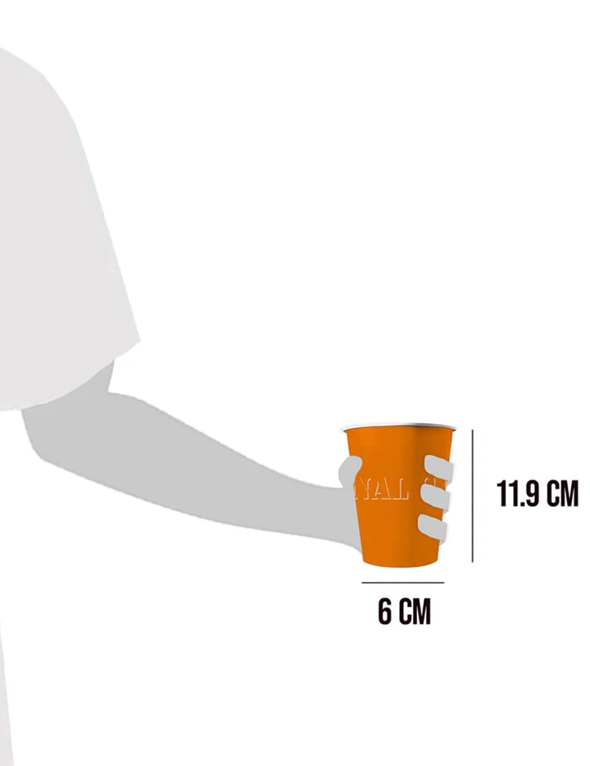 Dimensiuni și prezentare în context a paharelor americane din carton reciclabil portocaliu