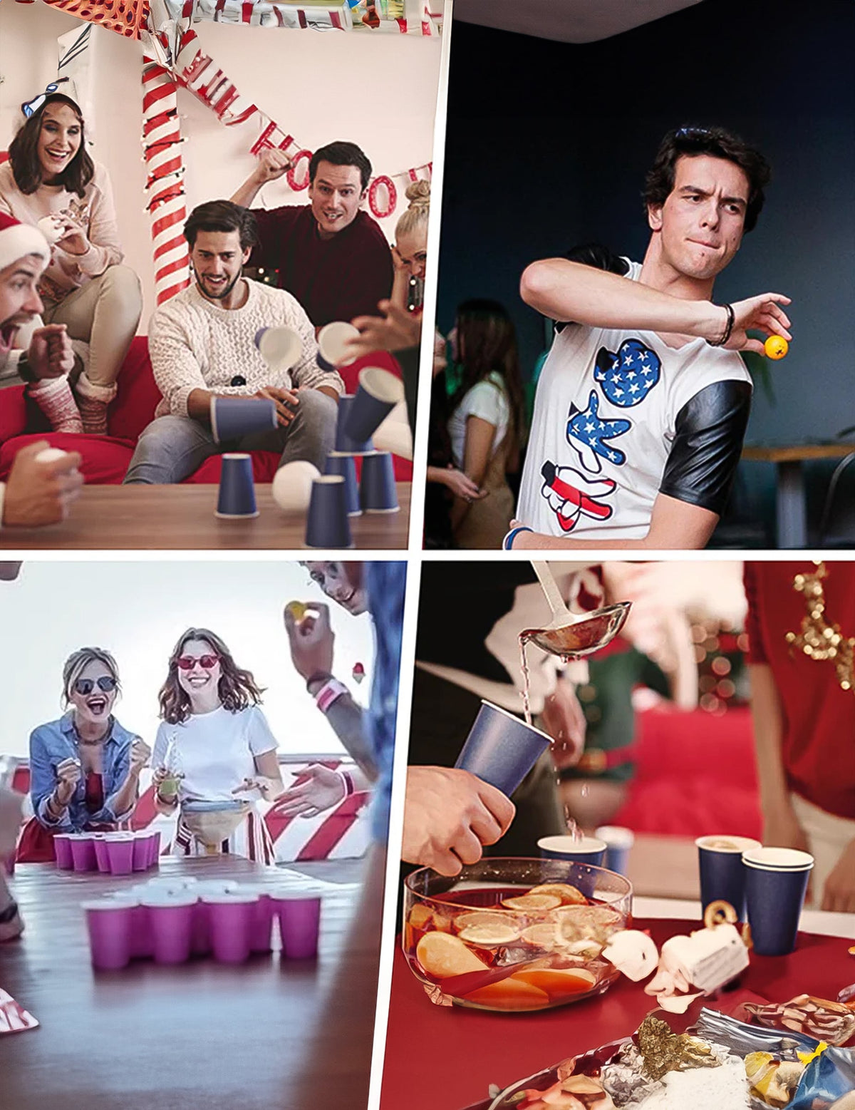 Mise en situation festive des 20 gobelets américains en carton recyclable verts