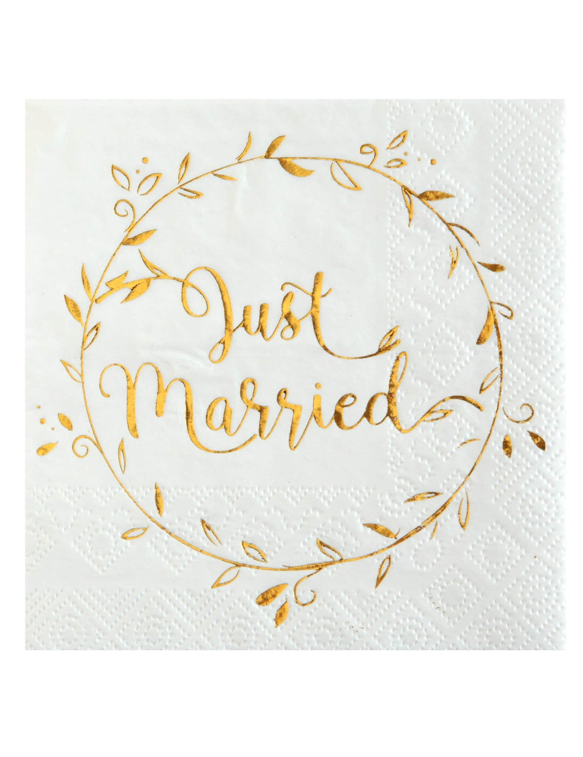 șervețele de hârtie Just Married pentru nuntă albe și aurii metalizate