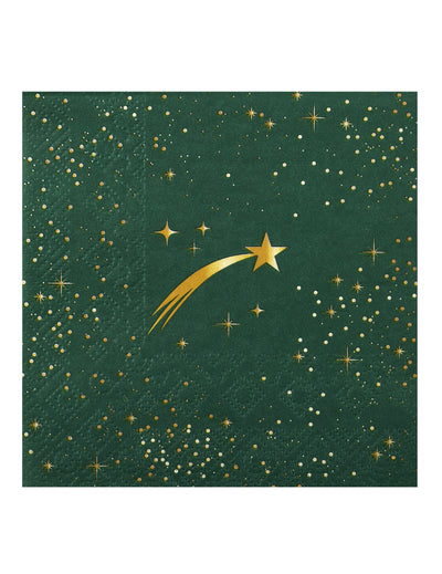 20 de șervețele mici Stea Căzătoare verde brad 25 x 25 cm