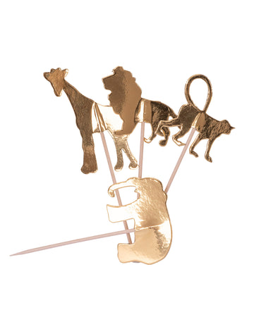 20 de spărgătoare din lemn cu animale din junglă aurie, 12,5 cm pentru prăjituri