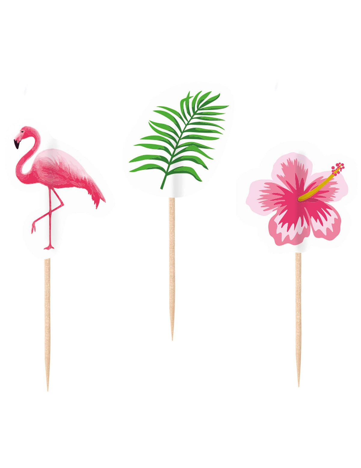 Pichete decorative flamingo paradise cu temă tropicală roz și verde din lemn