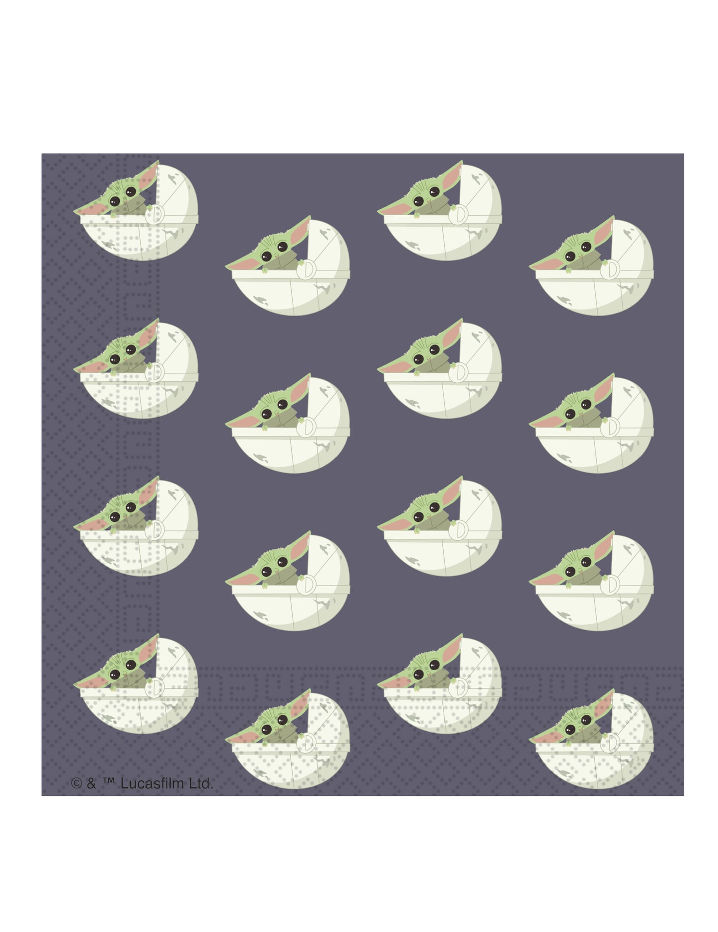 Serviettes en papier bébé Yoda The Mandalorian violettes avec Grogu dans son berceau