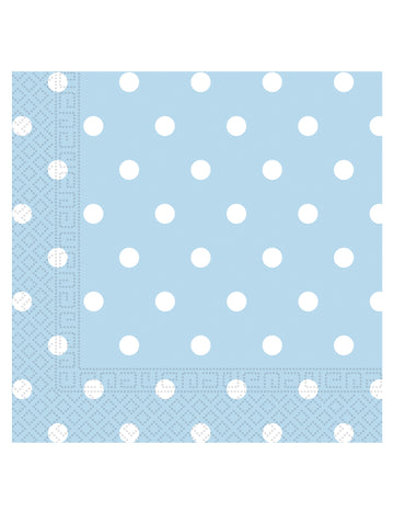 20 șervețele de hârtie albastru deschis cu buline albe, 33 x 33 cm