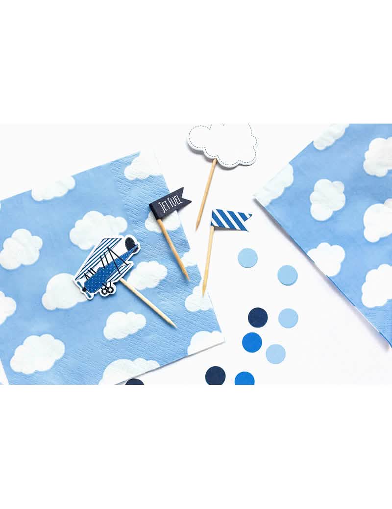 Aranjament cu șervețele de hârtie mici norișori pentru baby shower albastru și alb