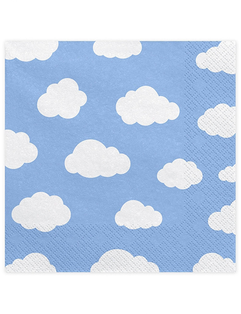Punere în scenă a șervețelelor de hârtie mici nori pentru baby shower albastru și alb