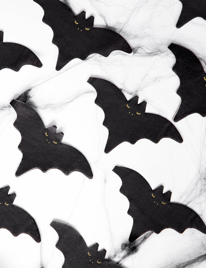 20 șervețele de hârtie negre și aurii în formă de liliac, 16 x 9 cm pentru Halloween