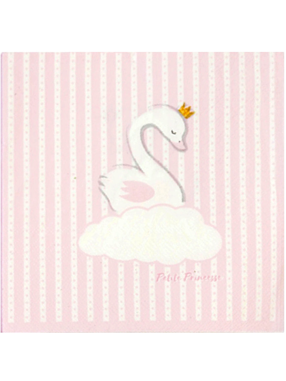 20 șervețele de hârtie roz cu lebede, model prințesă mică, 33 x 33 cm