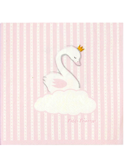20 șervețele de hârtie roz cu lebede, model prințesă mică, 33 x 33 cm