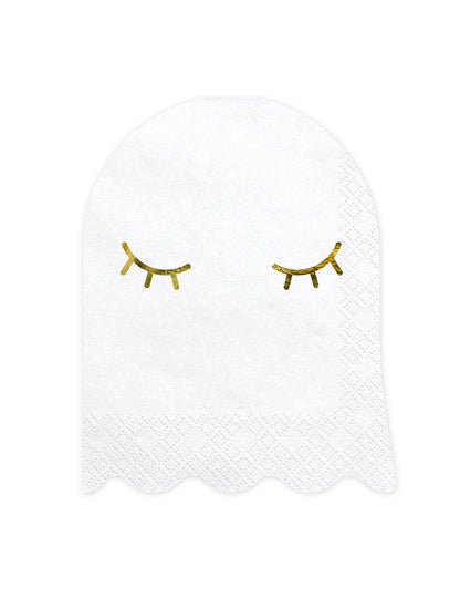 20 șervețele de hârtie fantomă albe și aurii 11 x 14 cm pentru Halloween