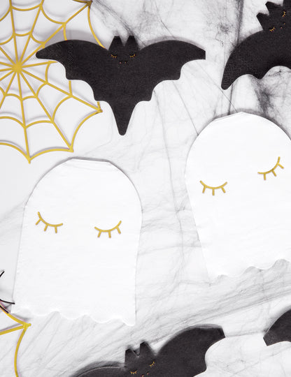 20 șervețele de hârtie fantomă albe și aurii 11 x 14 cm pentru Halloween