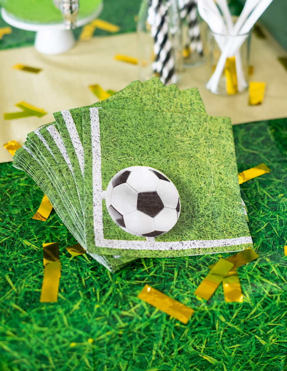 Vedere în evantai a setului de șervețele de hârtie pentru petrecere cu fotbal