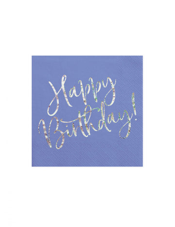 20 șervețele de hârtie albastru iridescent „La mulți ani”, 33 x 33 cm cm albastru lavandă