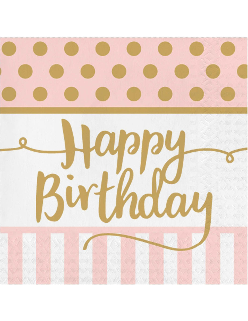 șervețele de hârtie Happy Birthday pentru aniversare roz și auriu cu buline și dungi
