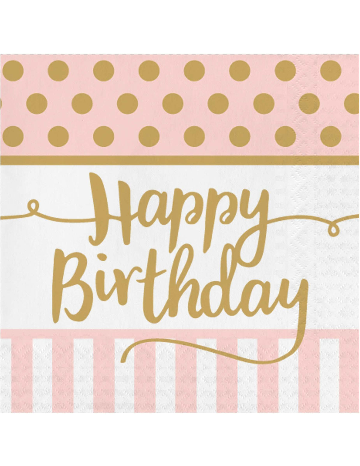 șervețele de hârtie Happy Birthday pentru aniversare roz și auriu cu buline și dungi