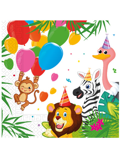 Serviettes en papier jungle balloons pour enfant multicolores avec animaux